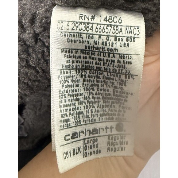Carhartt C61 BLK Barn Coat Jacket Sherpa Lined Duck Canvas Sz Large Distressed - Picture 11 of 13